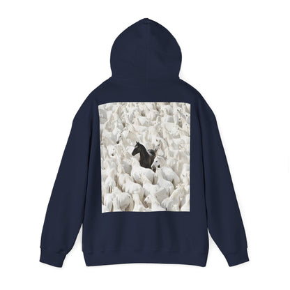 Hoodie – 'Stand Out' Black Horse Among White Sheep Graphic Hoodie