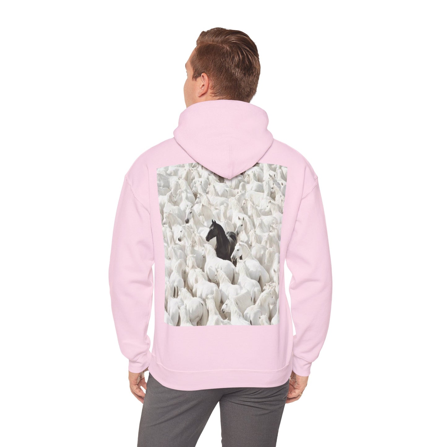 Hoodie – 'Stand Out' Black Horse Among White Sheep Graphic Hoodie