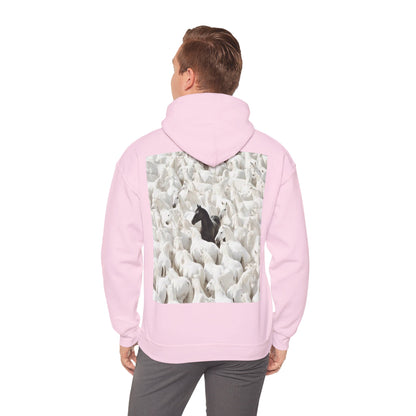 Hoodie – 'Stand Out' Black Horse Among White Sheep Graphic Hoodie