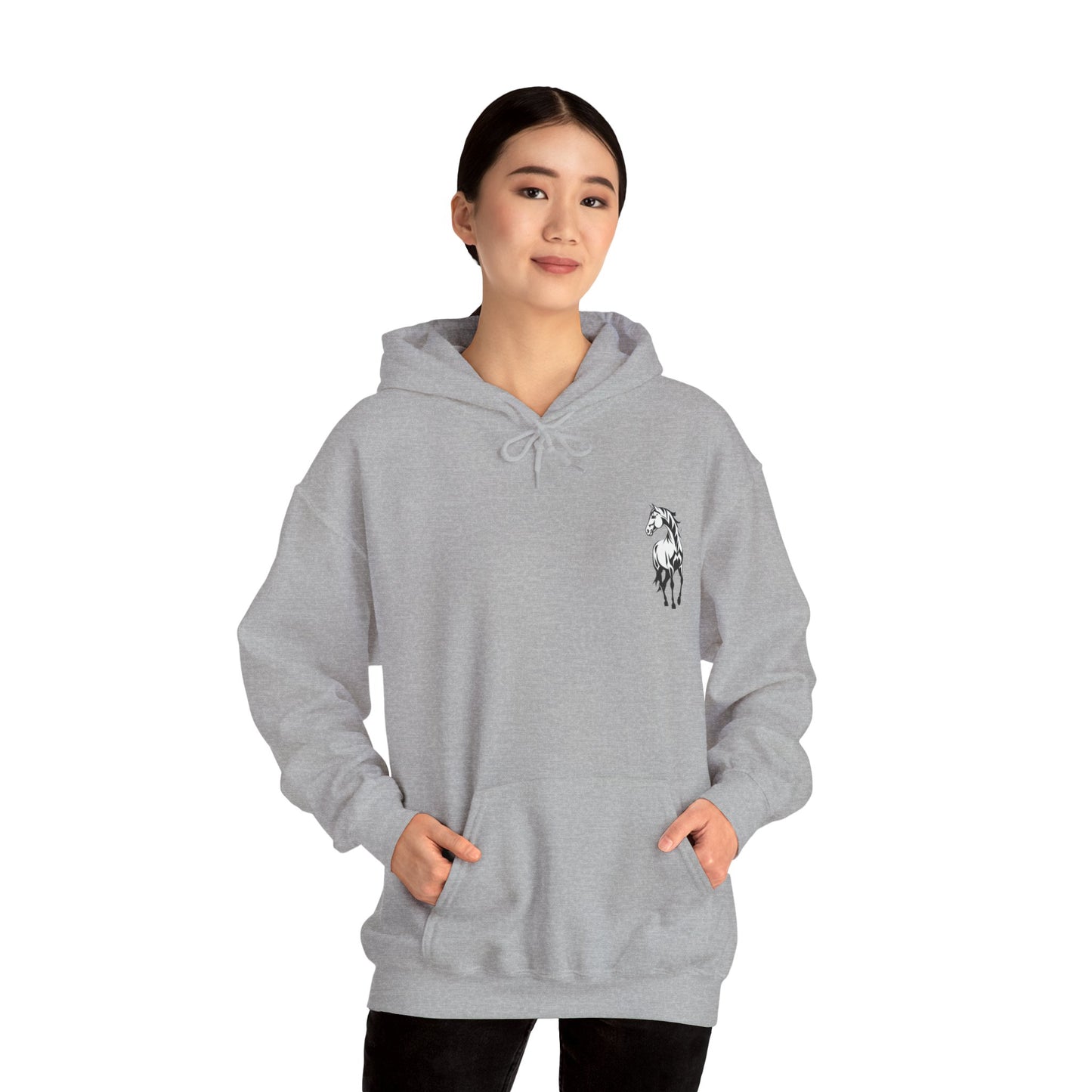 Horse Spirit Hoodie – Mystical Black & White Stallion | Winter Drop