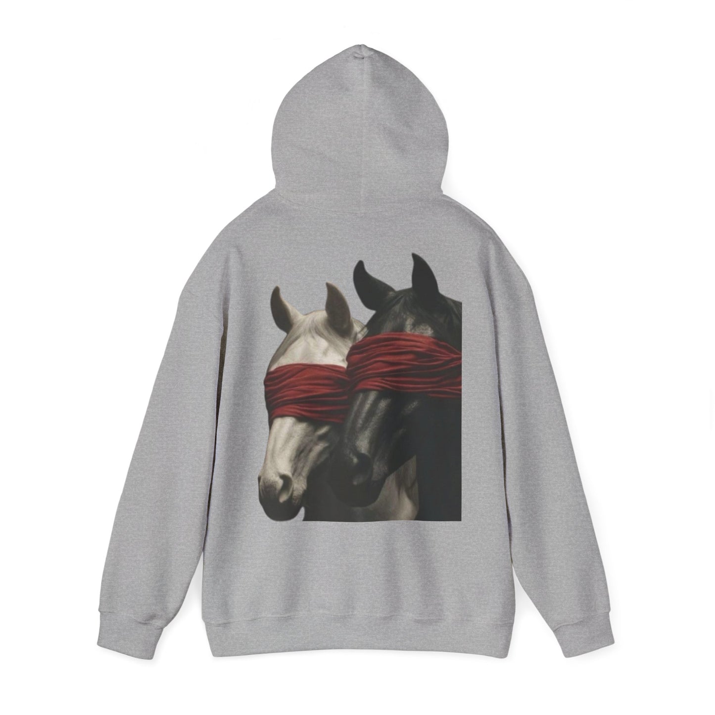 Horse Art Hoodie — Blindfolded Horses Graphic Pullover | Winter Drop