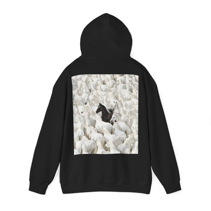 Hoodie – 'Stand Out' Black Horse Among White Sheep Graphic Hoodie
