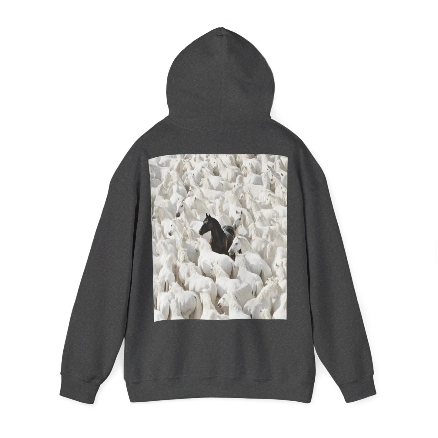 Hoodie – 'Stand Out' Black Horse Among White Sheep Graphic Hoodie