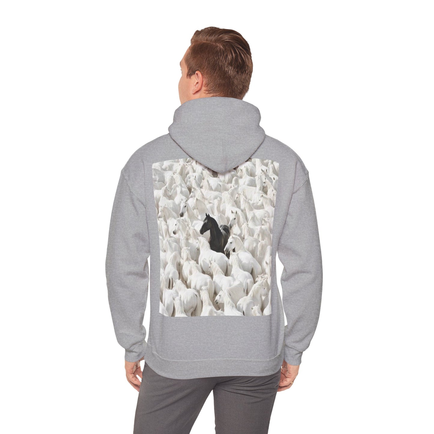 Hoodie – 'Stand Out' Black Horse Among White Sheep Graphic Hoodie