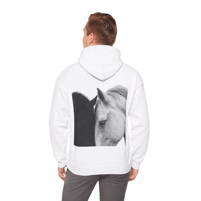 Horse Hoodie — Minimal Line Art Front & Black‑White Photo Back | Winter Drop