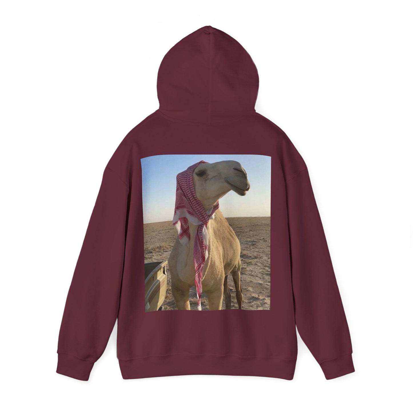 Camel Photo Hoodie - 'I adore you' Minimal Front Script, Desert Travel Vibe